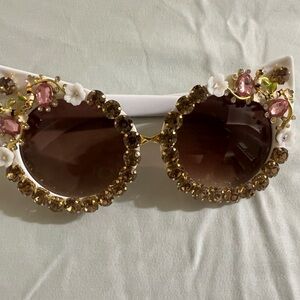 Embellished Cat-Eye Sunglasses - White